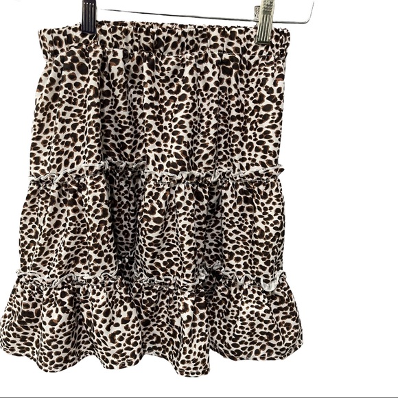 SHEIN ANIMAL PRINT TIERED RUFFLE FLOWY SKATER MINI SKIRT - Picture 2 of 11